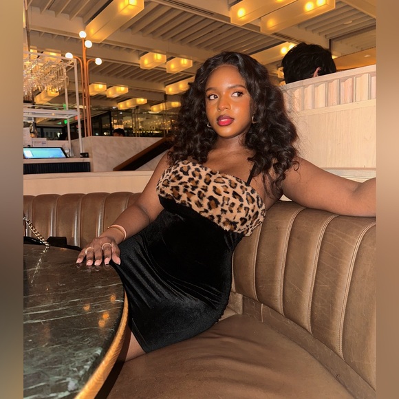 Fashion Nova Wild & Fun Velvet Dress Set - Black/combo   SIZE M - Picture 1 of 3